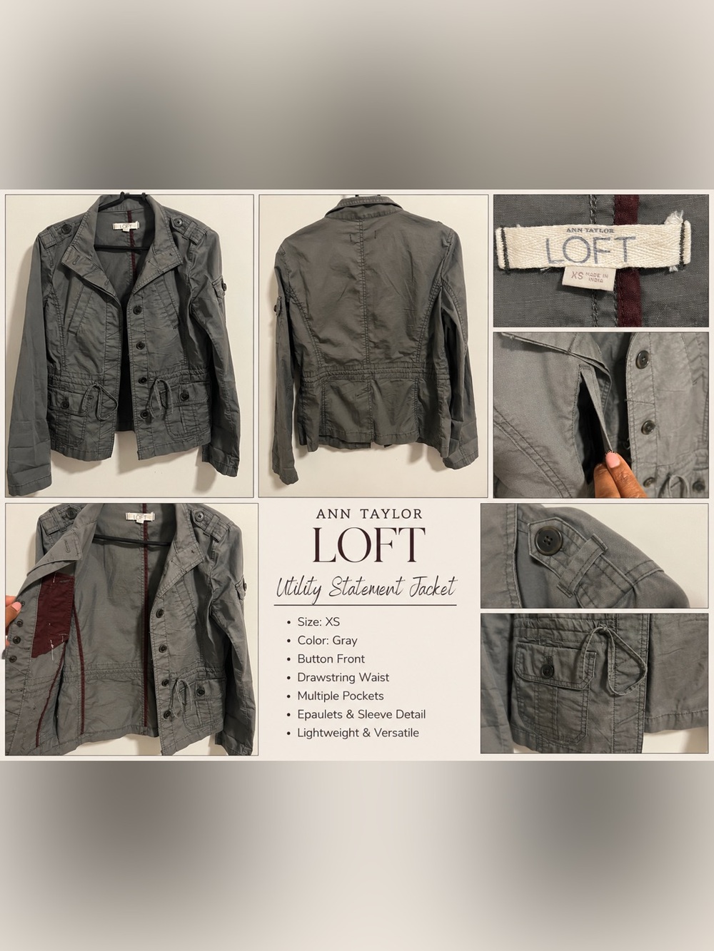 LOFT Green Khaki Utility Jacket. XS